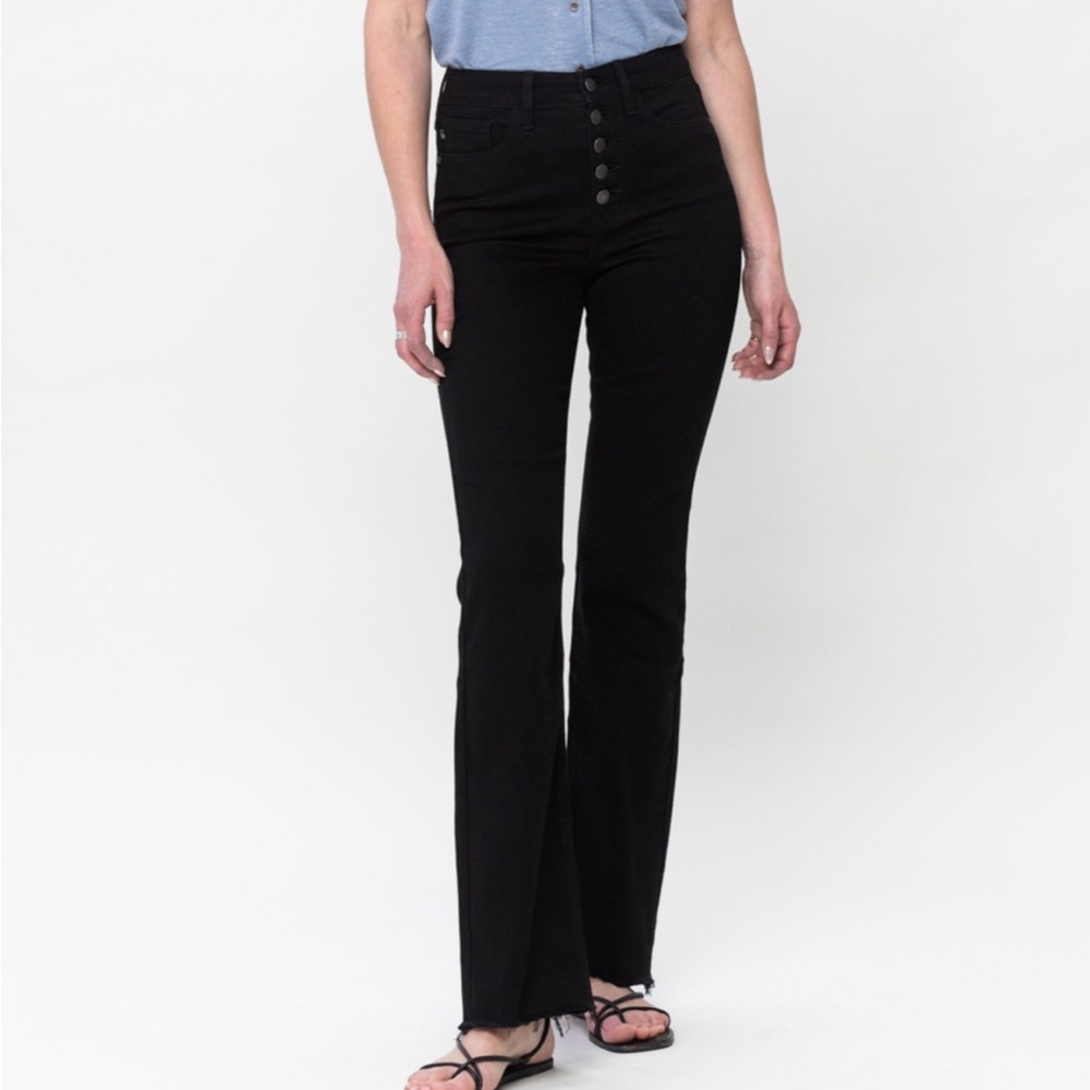 Judy Blue Black High Waisted Button Fly
Raw Hem Bootcut Jean 32" BEAND NEW!